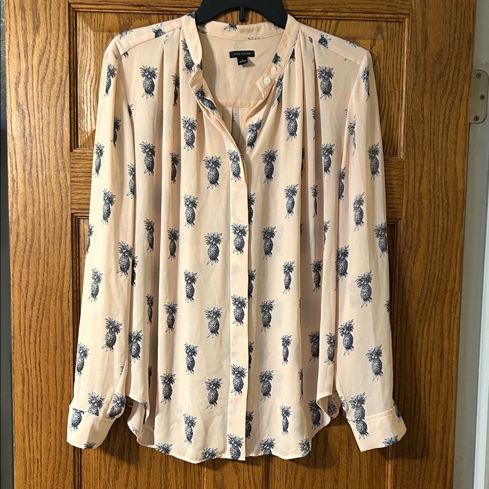 Ann Taylor Pink Blouse with Pineapple Print